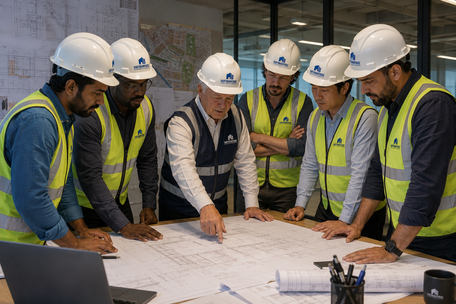 Hartmann Forge mentors and team members reviewing project plans